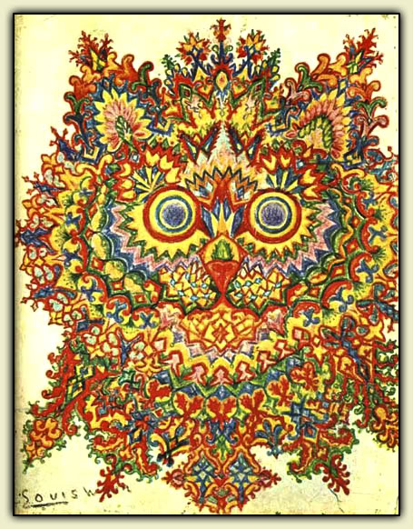 Psychedelic mandala pattern cat drawn with crayon