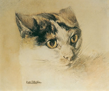 Louis Wain realistic drawing of a cat
